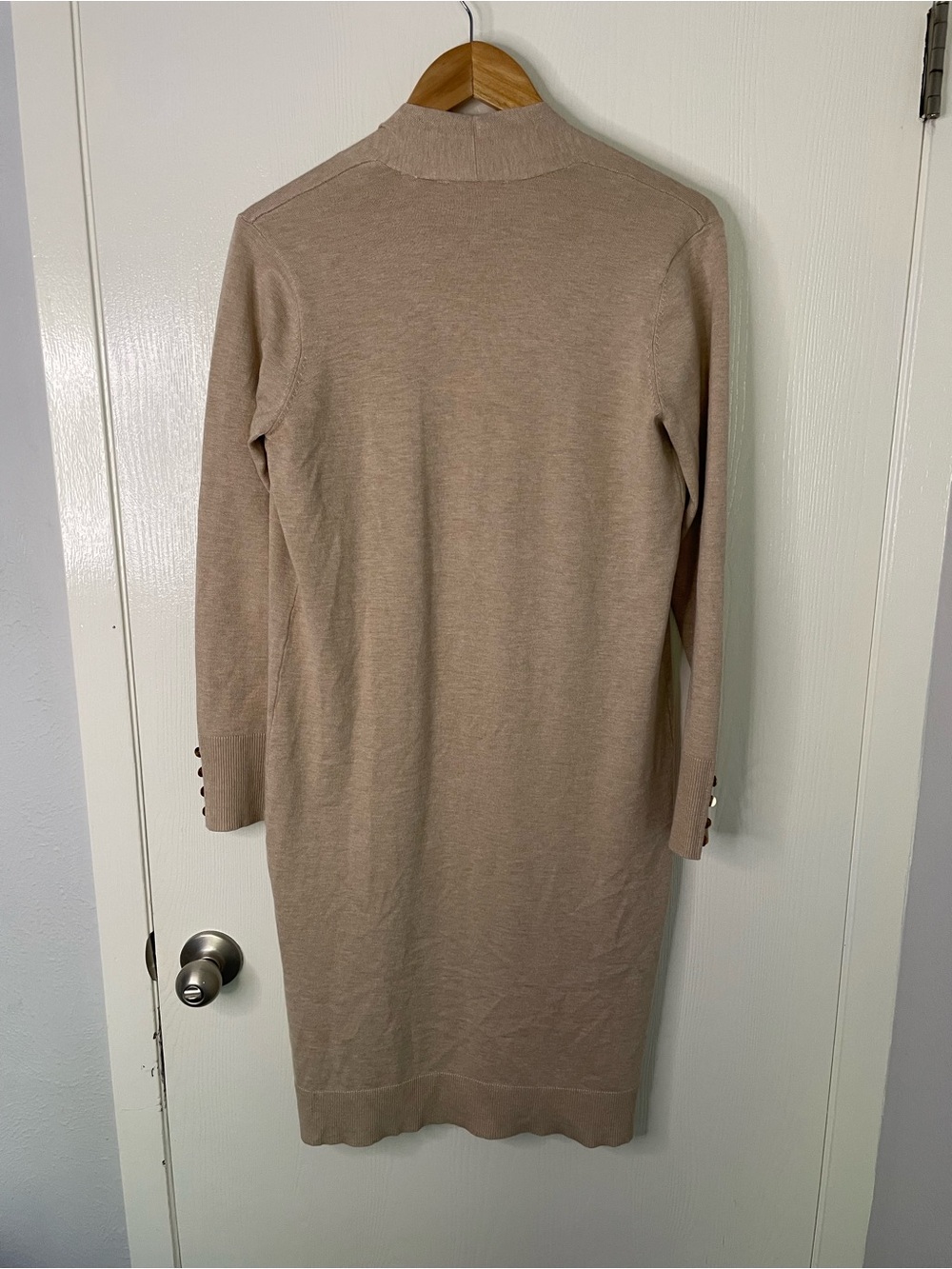 Cyrus Long Open Front Cardigan Small Beige Duster Pocket Button Cuff - Picture 8 of 8